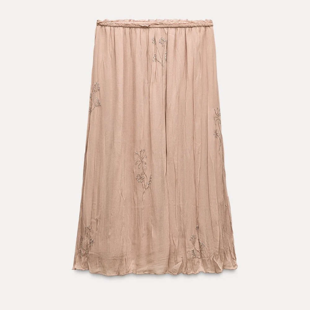Elegant Beige Embroidered Women's Skirt